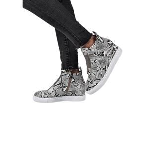 New Sneaker Boots Womens Black 7.5M Snake Print GLADY Waterproof Ankle Zip